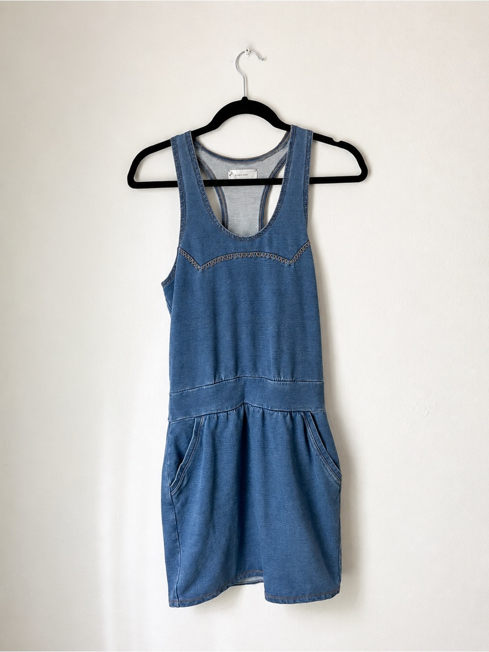 Blue Denim-Inspired Cotton Racerback Tank Dress with Pockets | Boho | Stretchy